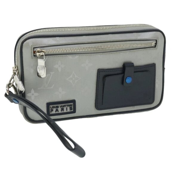 LOUIS VUITTON Monogram satellite alpha Clutch Bag Silver M44171 LV Auth 32344A - Picture 1 of 16